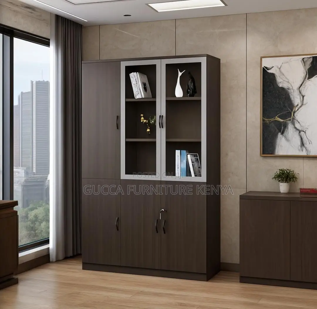 3-door's Wooden Office Filling Cabinet-glass Front