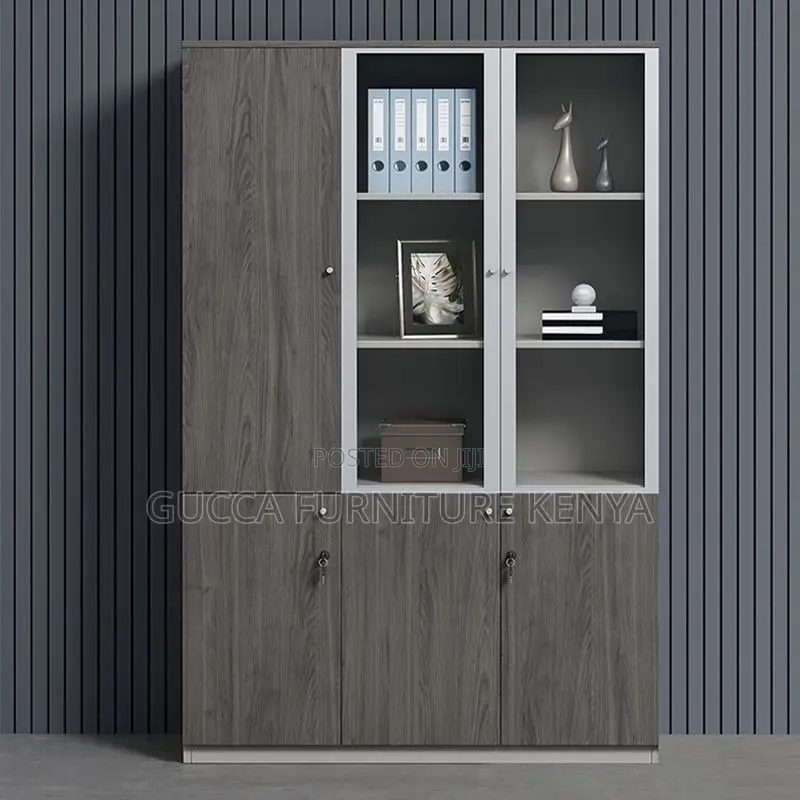 3-door's Wooden Office Filling Cabinet-glass Front