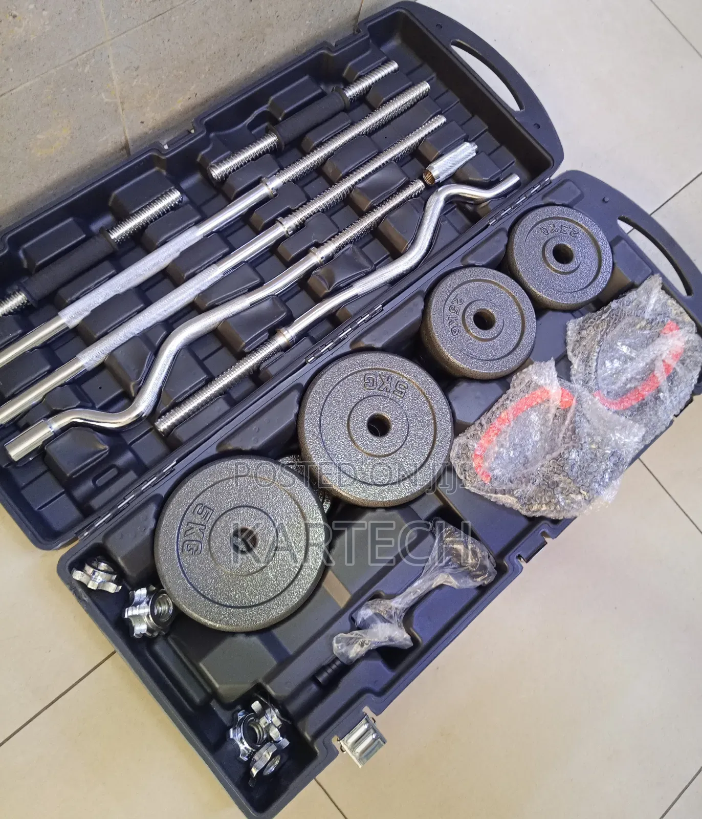 58kg Dumbbell Barbell Weight Set With Ez Curl Bar
