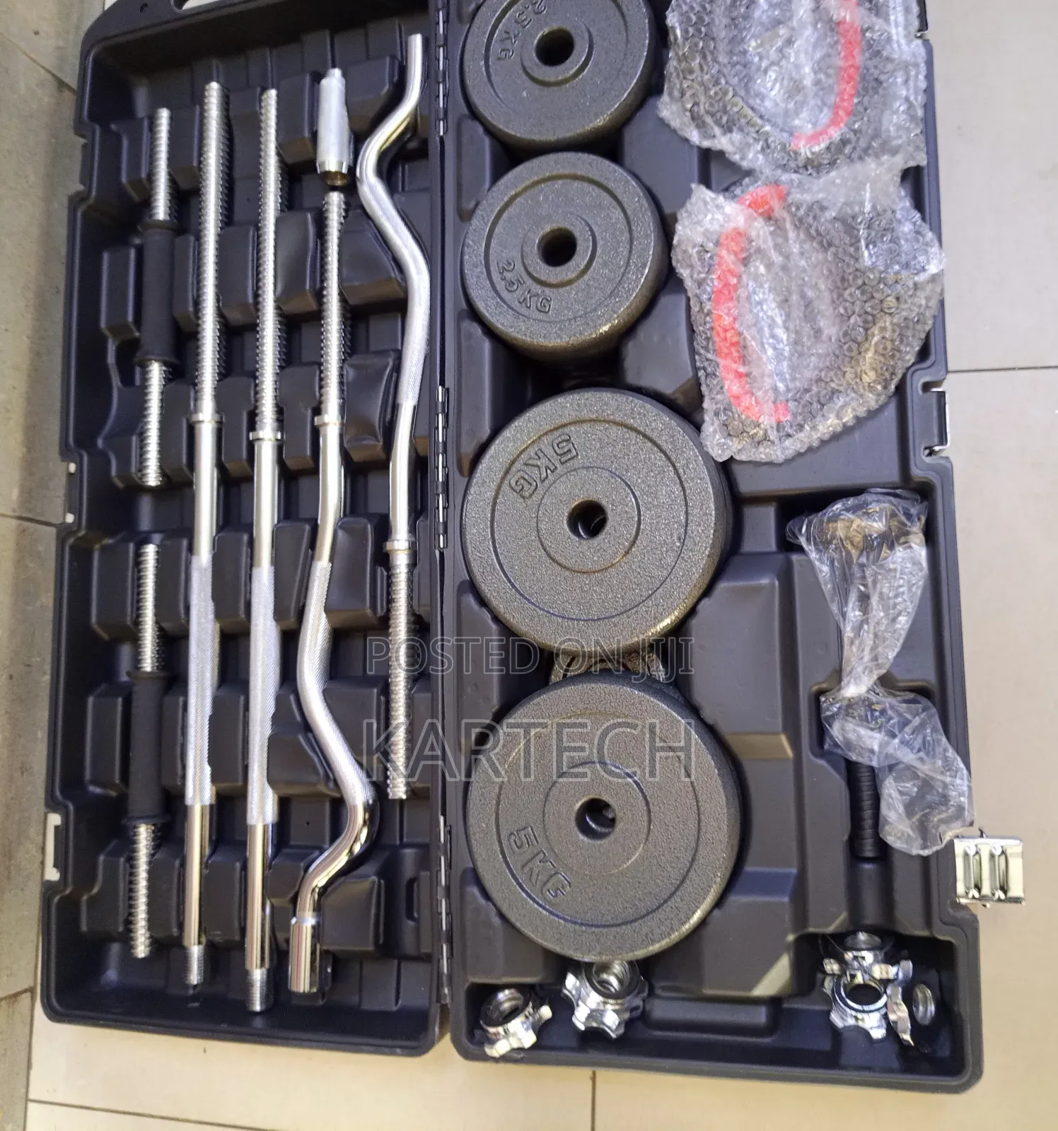 58kg Dumbbell Barbell Weight Set With Ez Curl Bar With Carry Case