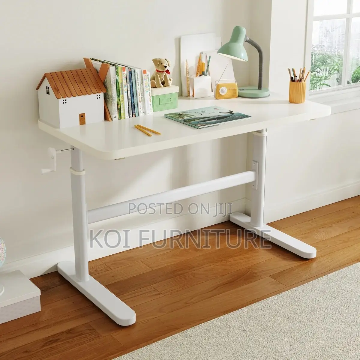 Office Desk : Manual Standing Desk Adjustable W/ Monitor Stand