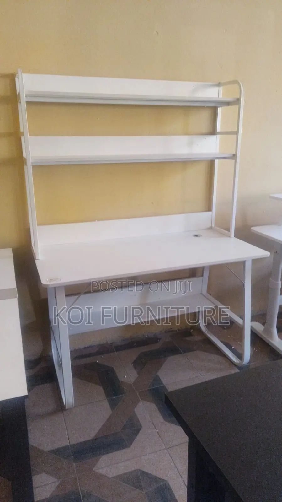 Office Desk : White Study Desk With Top Shelves