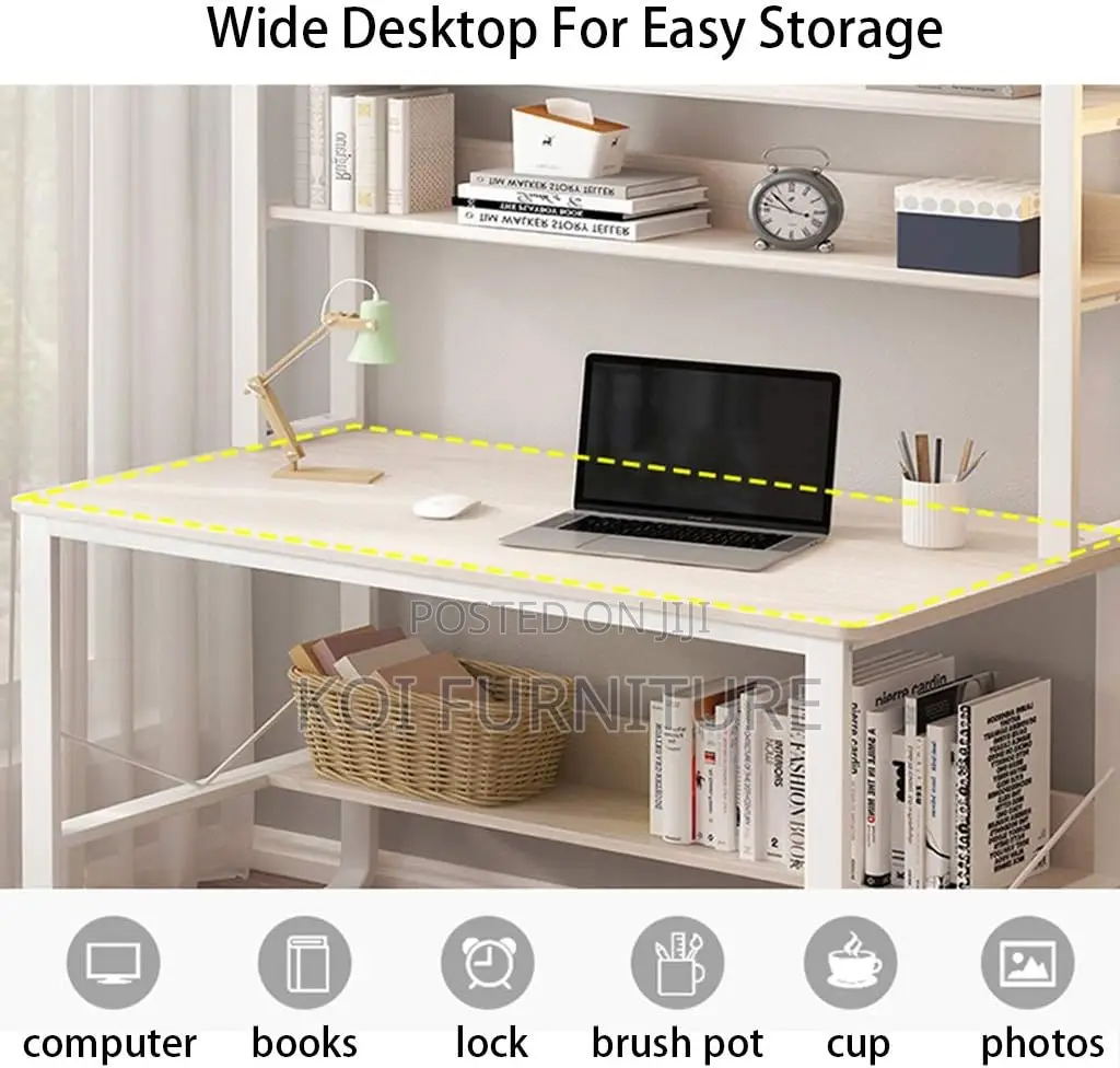 Office Desk : White Study Desk With Top Shelves