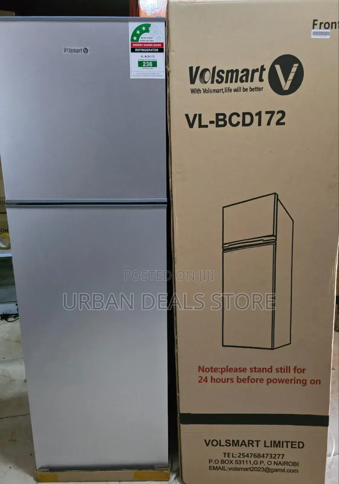 Silver Volsmart 108litres Double Door Refrigerator
