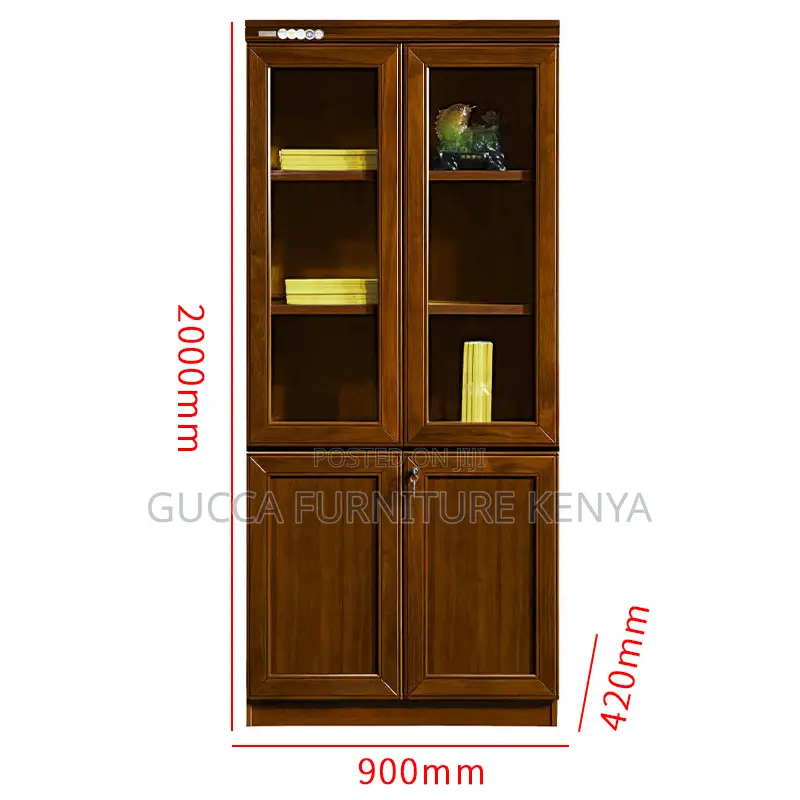 2-door Mahogany Glass Front Filling Cabinet