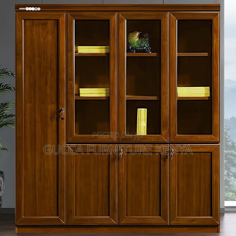 2-door Mahogany Glass Front Filling Cabinet