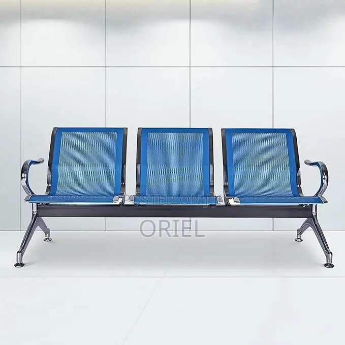 Office Bench : Linked Blue 3-Seater Office Bench