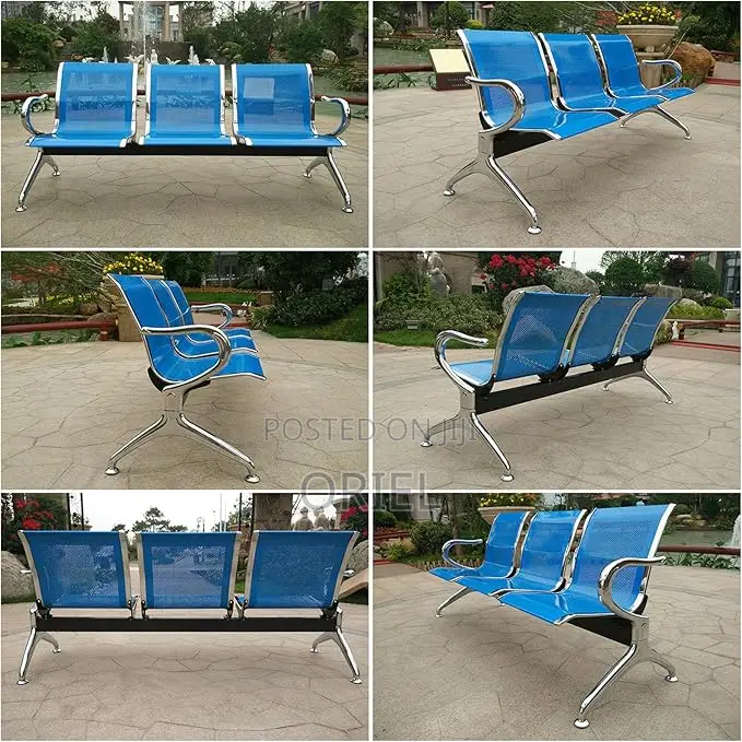 Office Bench : Linked Blue 3-Seater Office Bench