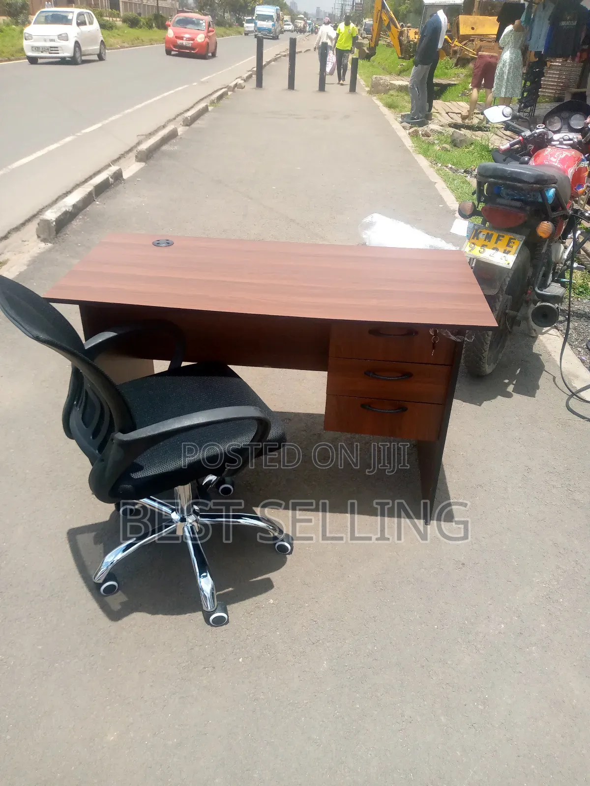 Modern Brown Office Desk and Mesh Office Chair