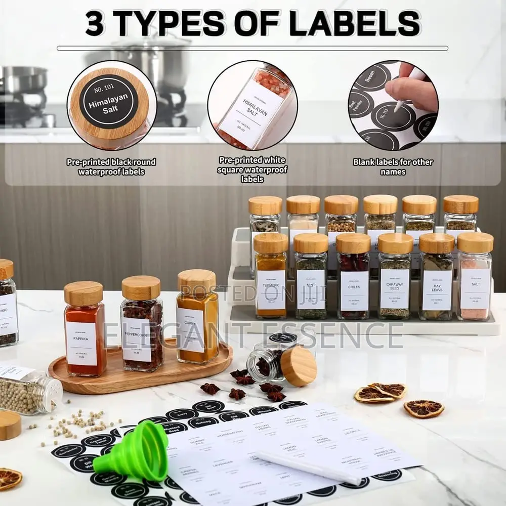 29pcs Set Storage Spice Jar With Bamboo Lid Funnel,Labels,Pen Stickers