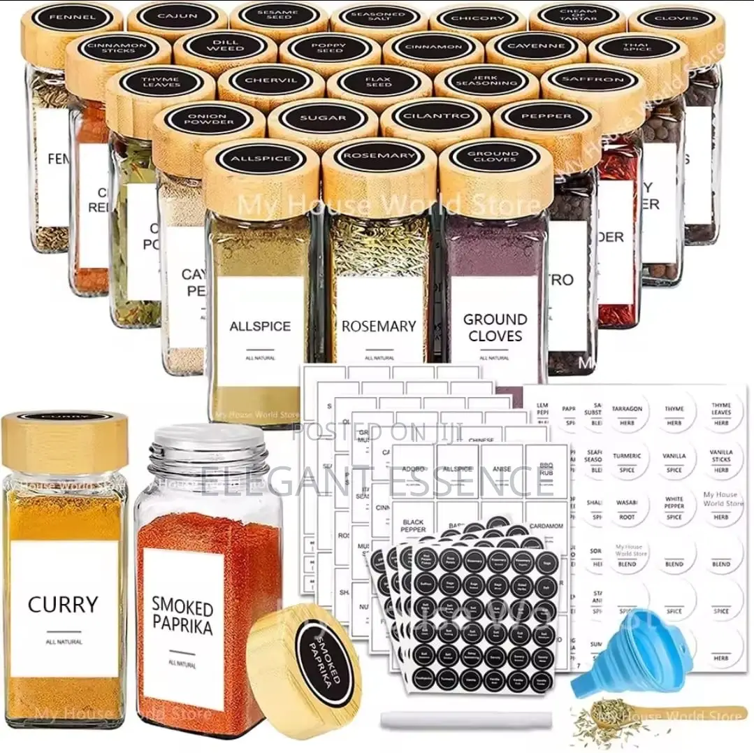 29pcs Set Storage Spice Jar With Bamboo Lid Funnel,Labels,Pen Stickers