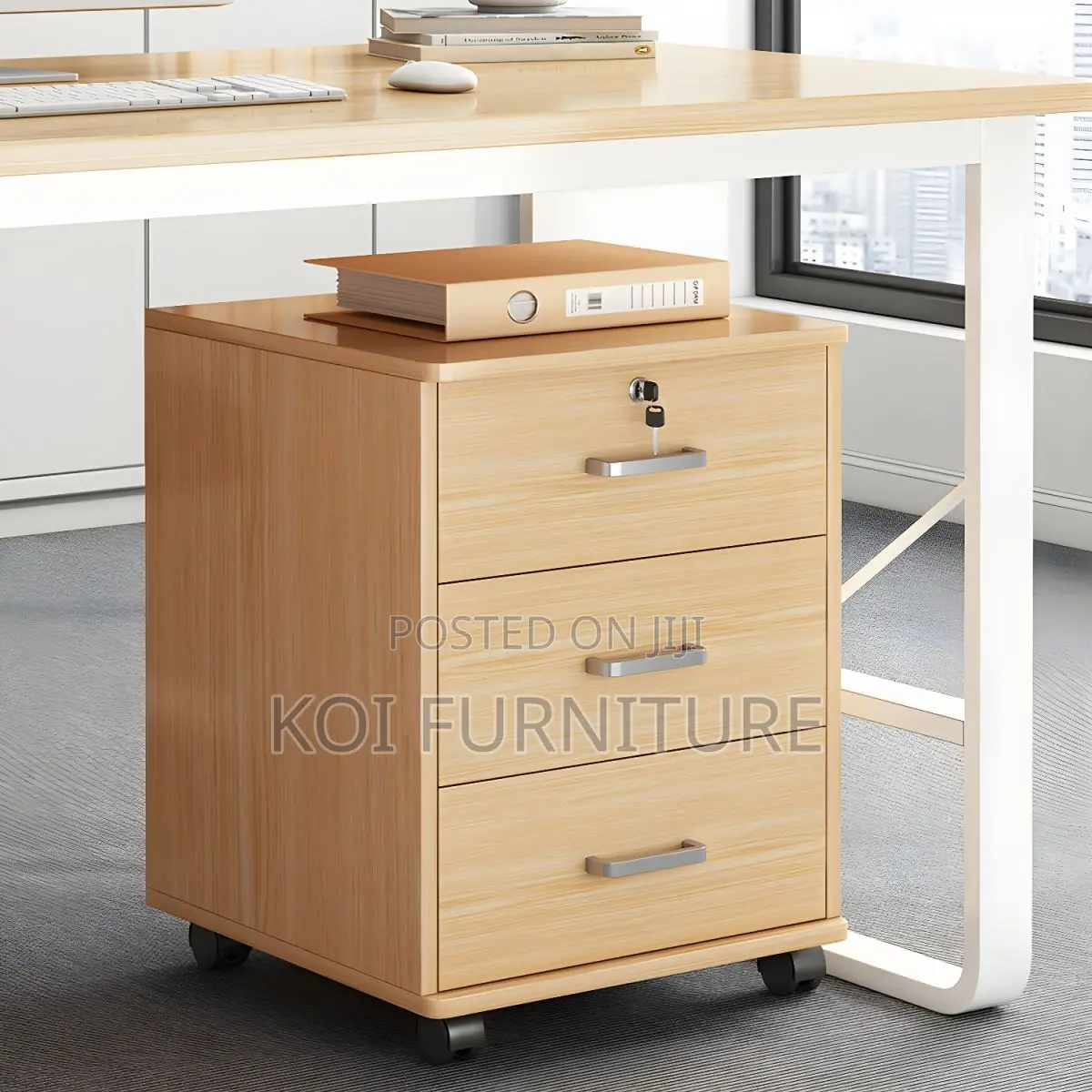 Office Pedestal : 3-Drawer Mobile Pedestal in Beech Finish