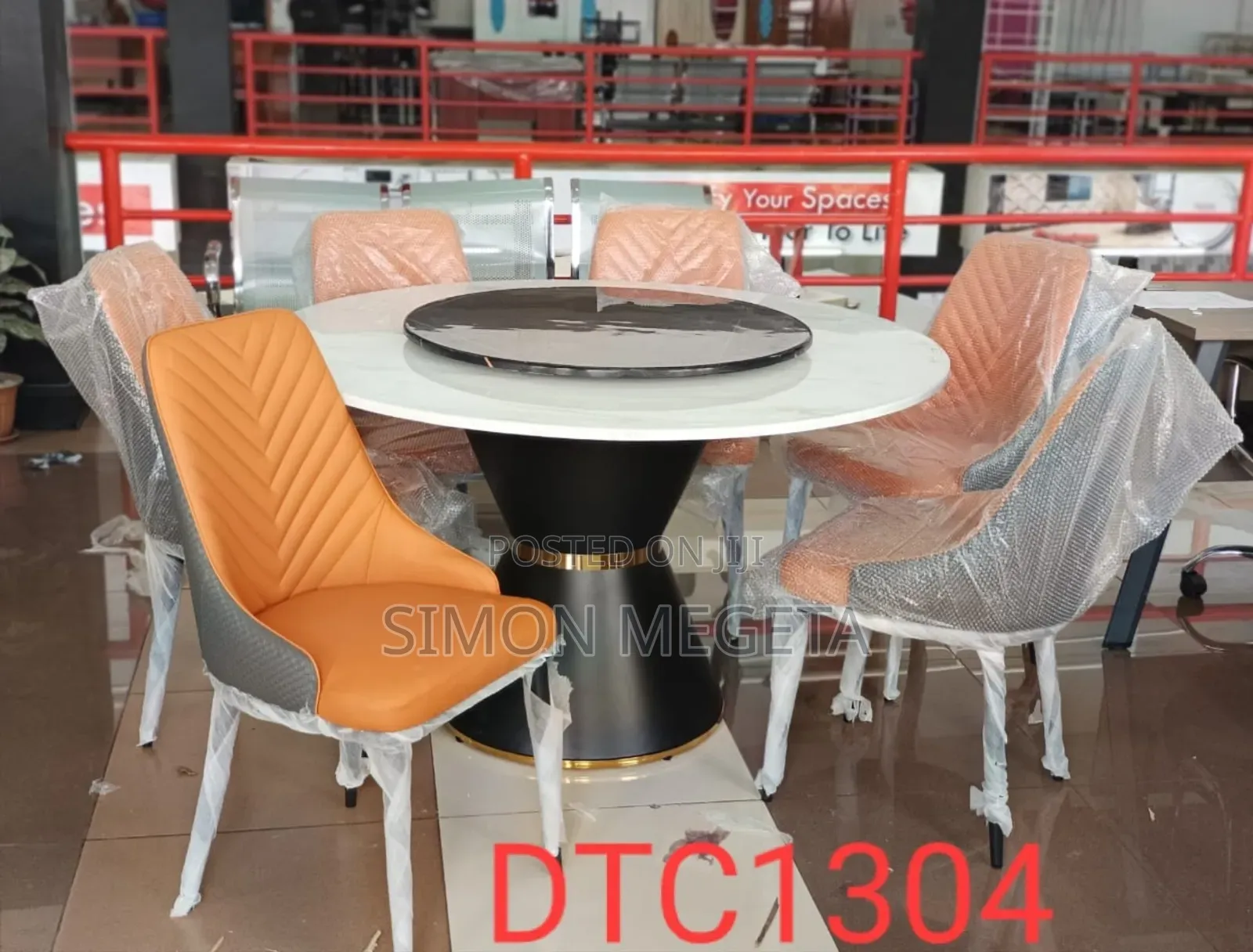 Executive Round Marble Glass Top Six Sitter Dinning Table
