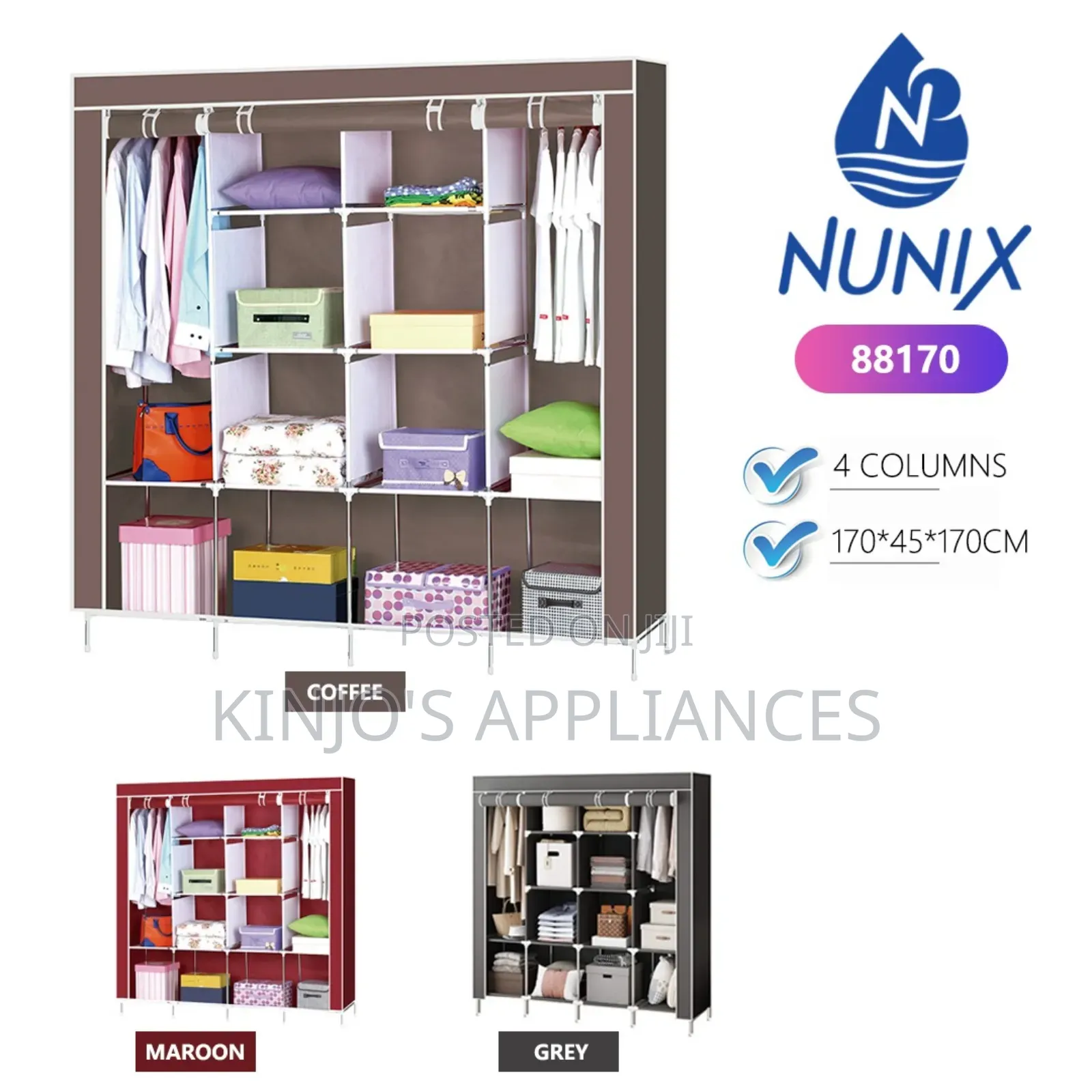 Nunix 4-Column Portable Metallic Wardrobe