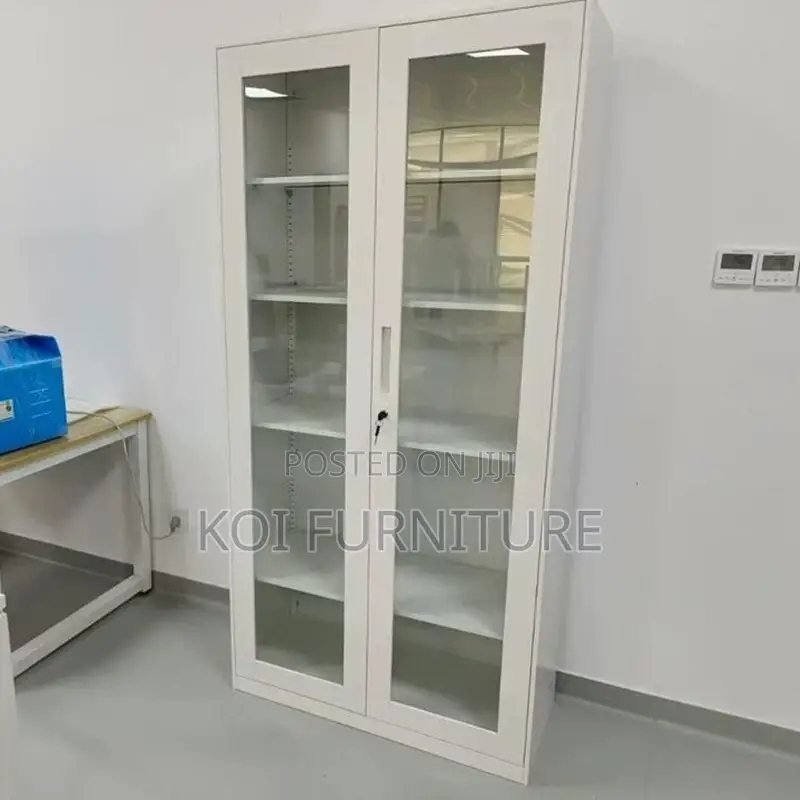 Office Cabinet; 2 Doors Gray Cabinet With Front Glass