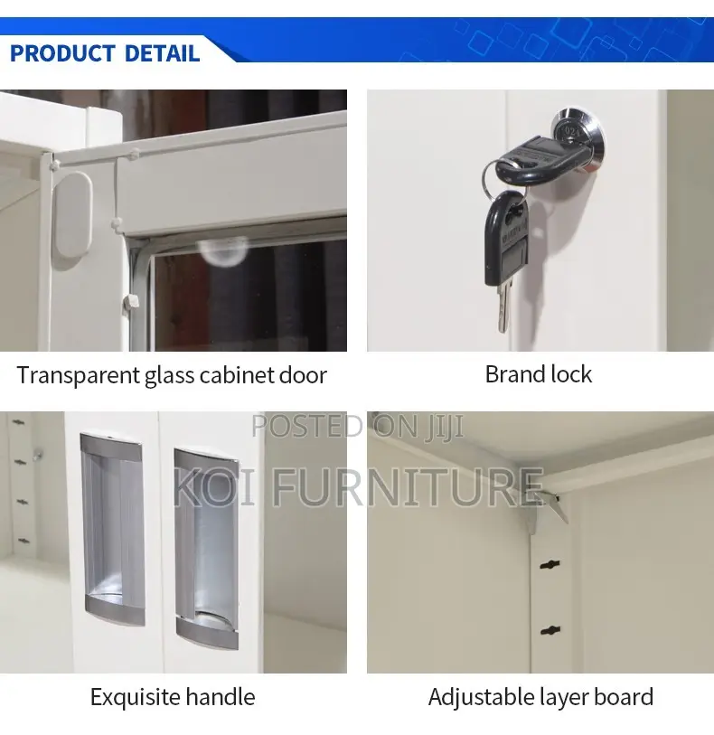 Office Cabinet; 2 Doors Gray Cabinet With Front Glass