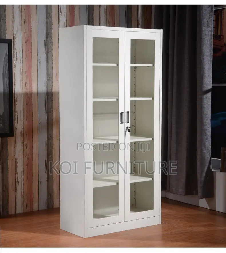 Office Cabinet; 2 Doors Gray Cabinet With Front Glass