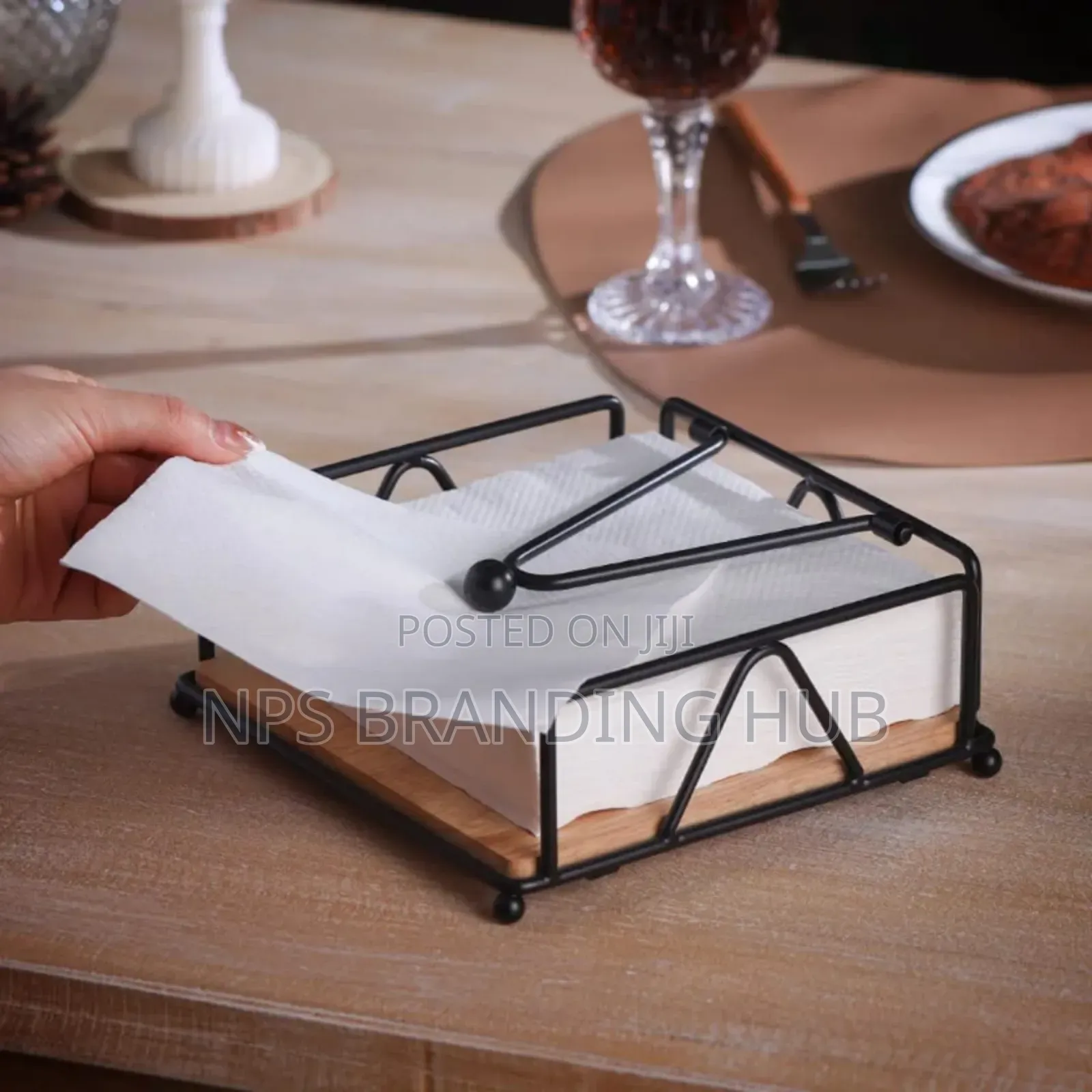 Napkin/ Serviette Holder With Bamboo Wood Base Eh
