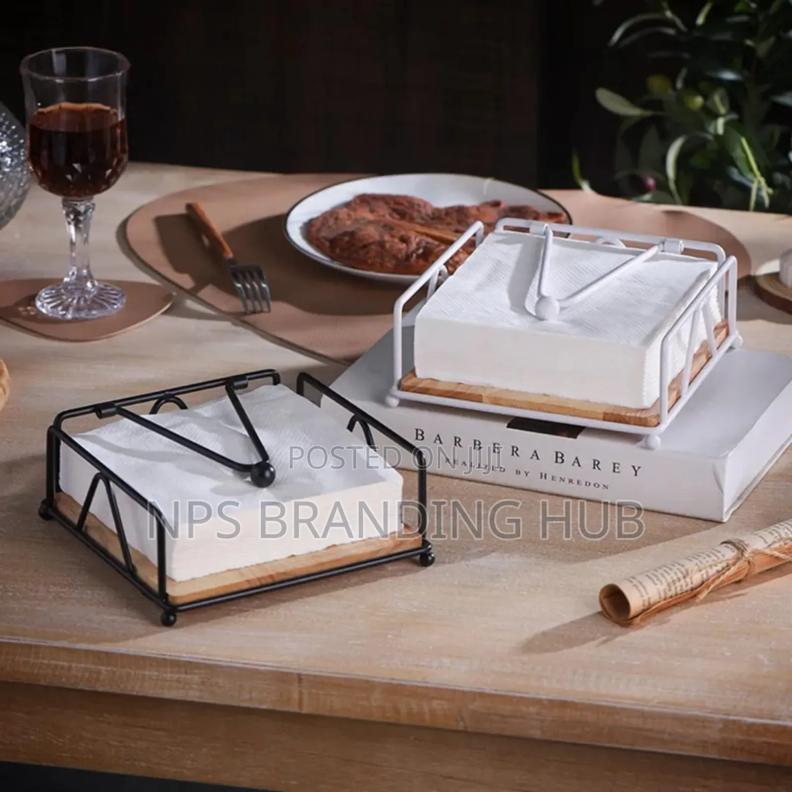 Napkin/ Serviette Holder With Bamboo Wood Base Eh