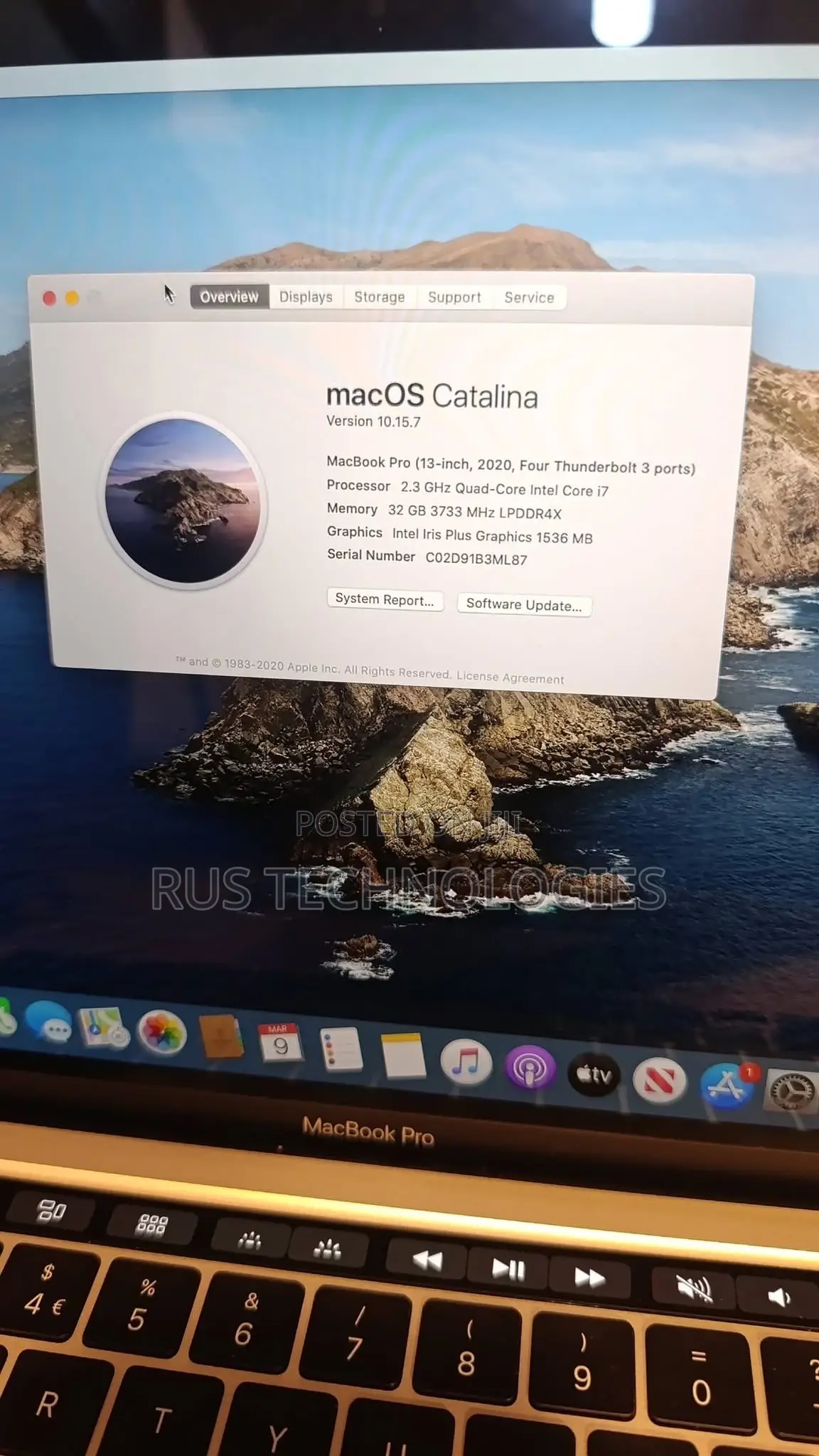 Laptop Apple MacBook Pro 2020 32GB Intel Core i7 SSD 512GB