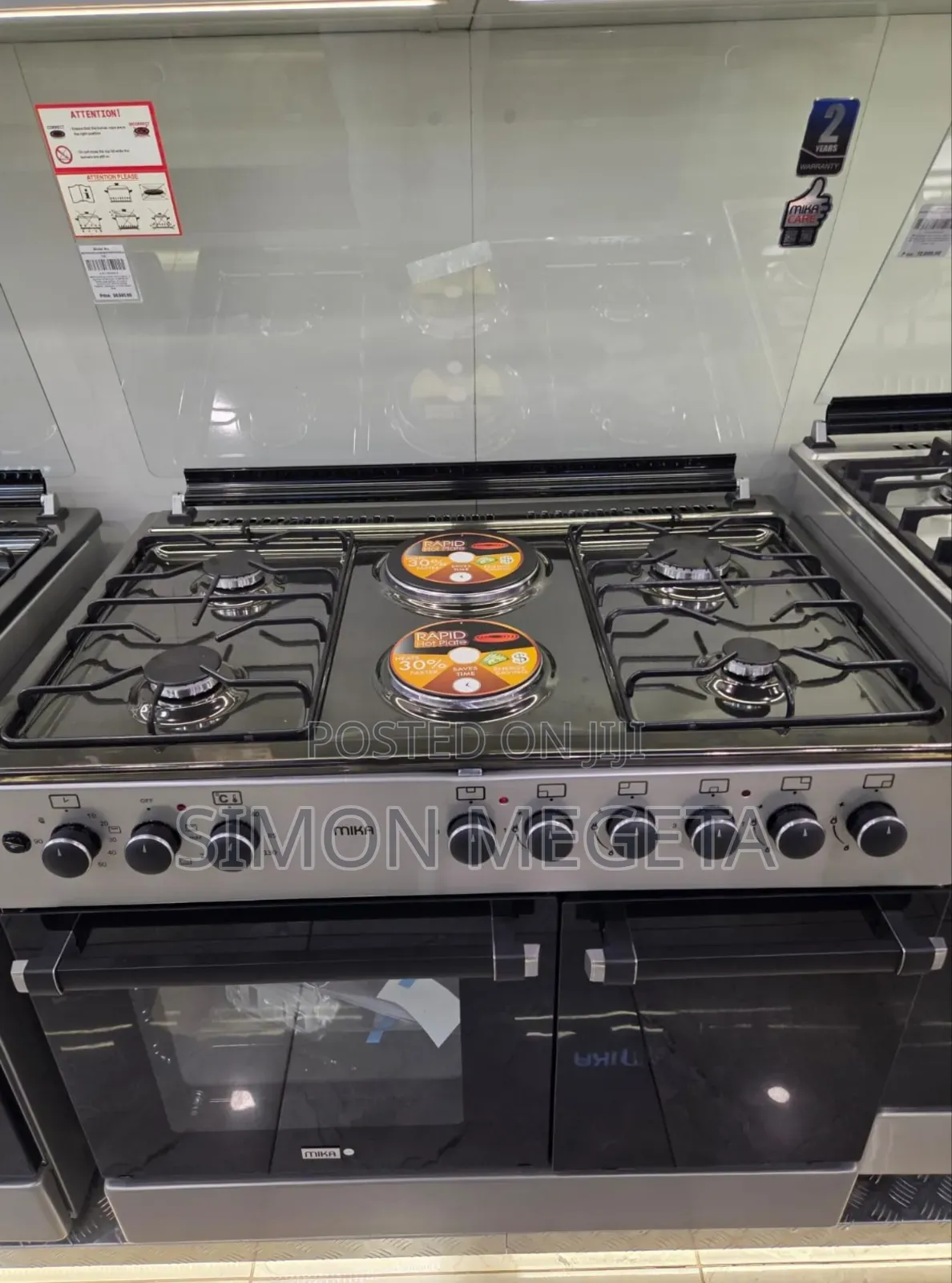 *Mika Standing Cooker, 90cm X 60cm, 4 Gas Pool Jet Burners + 2 Rapid