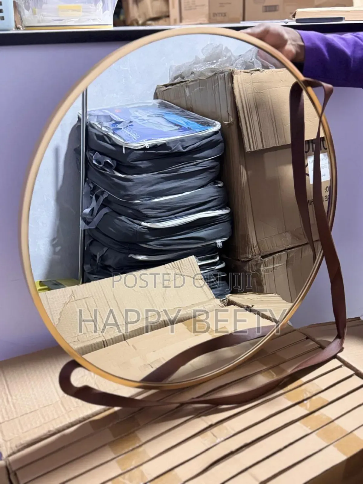 *Nordic Wall Hanging Room Round Vanity Mirror With Leather Strap*