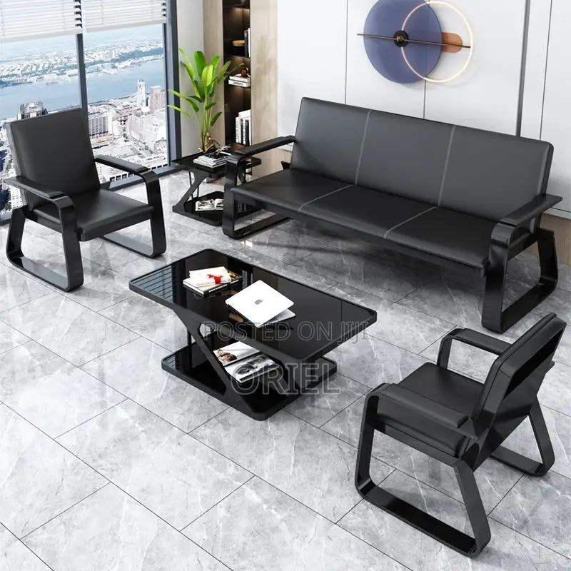 Waiting Sofa : 5-Seater Leather Padded Reception Sofa-Set