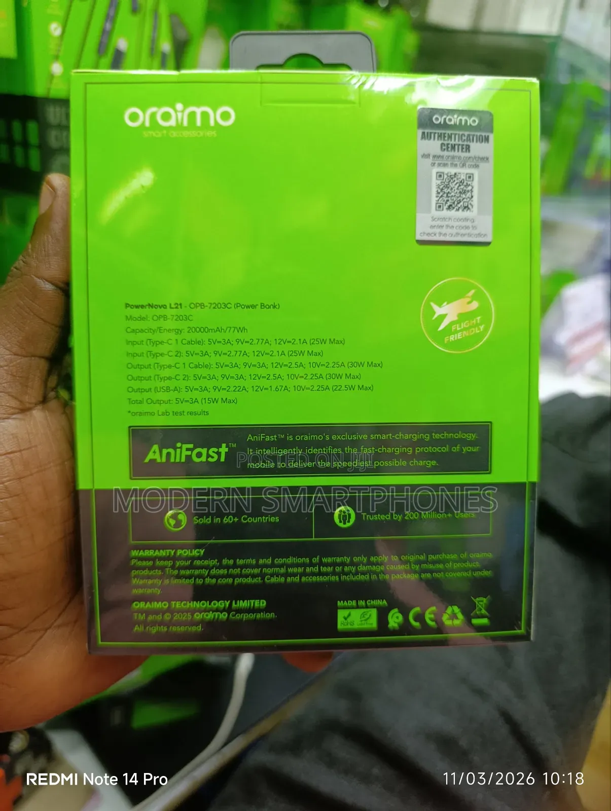 Oraimo Powernova L21 20000mah 30w Power Bank