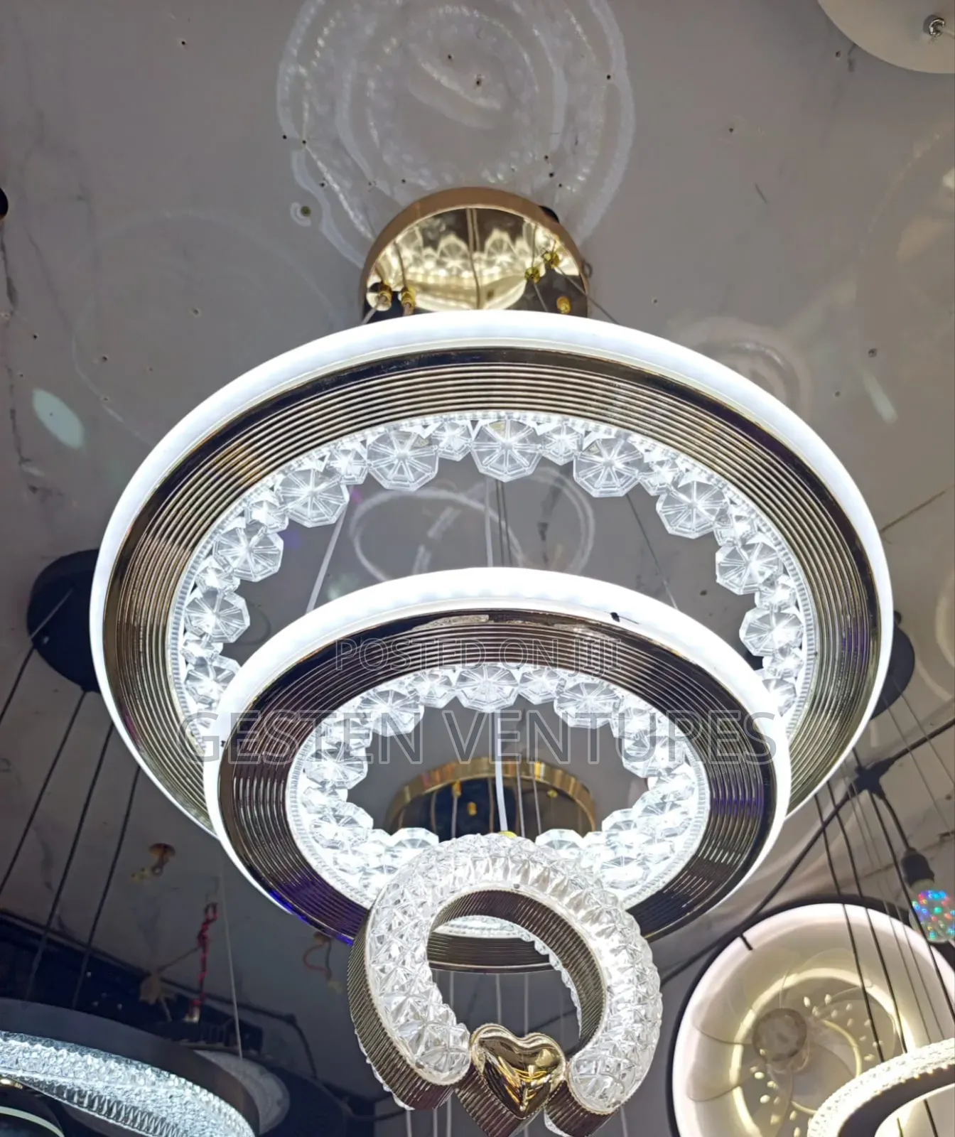 Modern 3 Colour Ring Crystal Led Chandelier Pendant Light