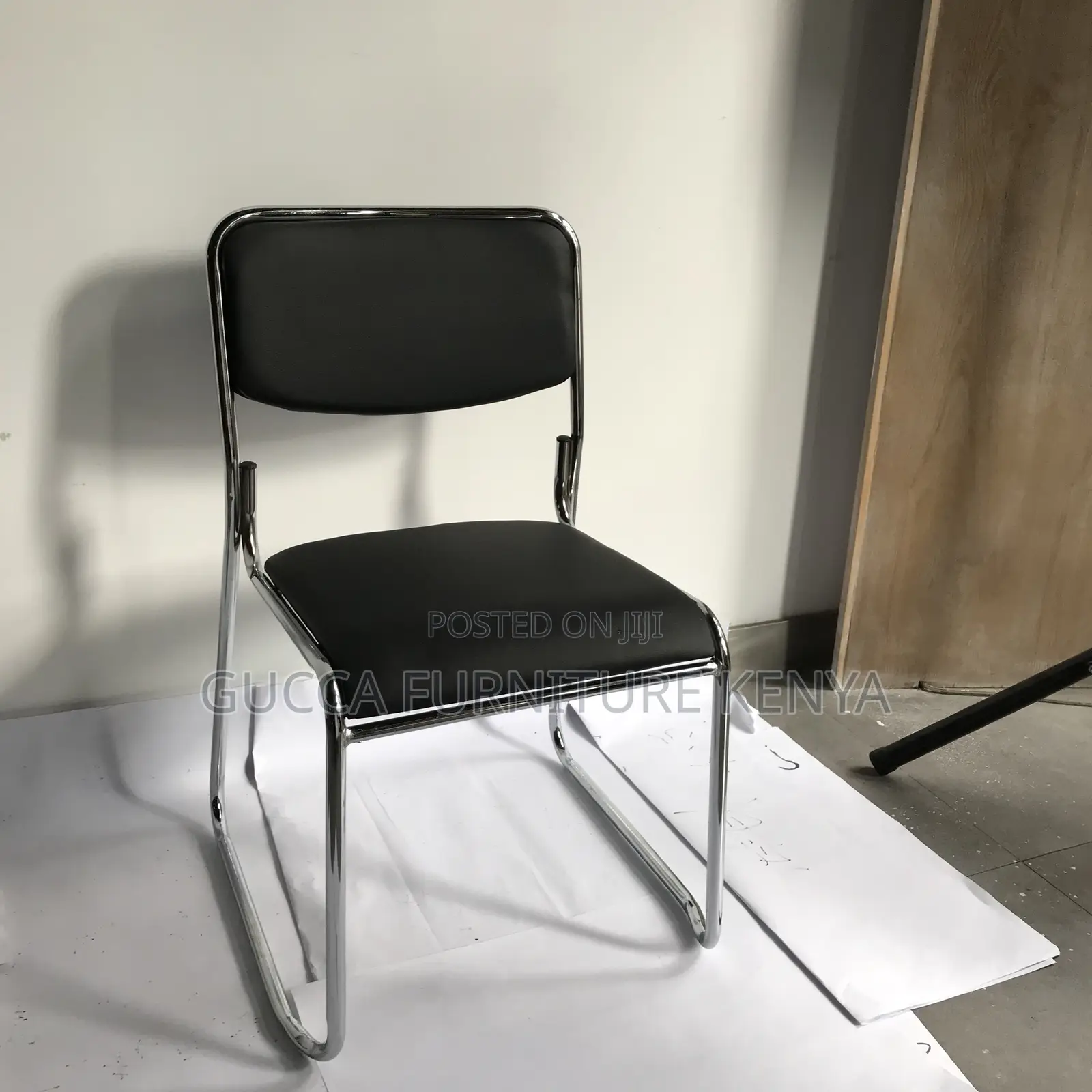 Armless Leather Padded Office Chrome Chair