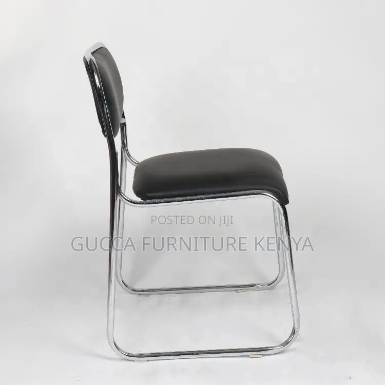 Armless Leather Padded Office Chrome Chair