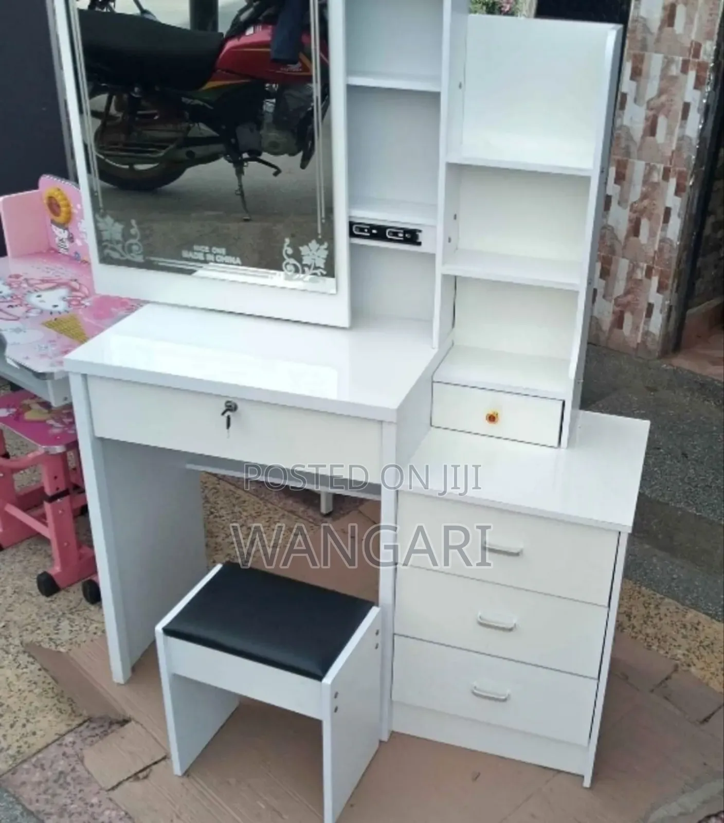 Dressing Table, Sliding Mirror With Storage Shelves
