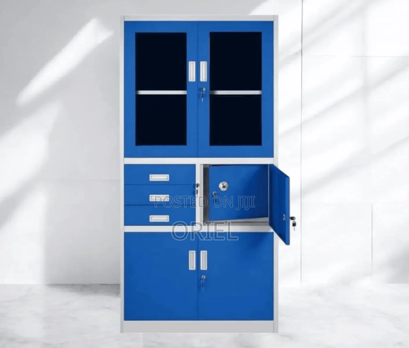 Office Cabinet: Industrial Blue Steel Office Storage Locker With Safe