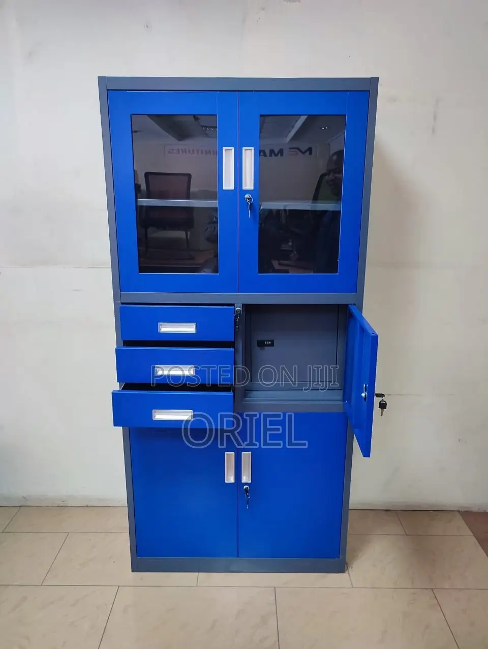 Office Cabinet: Industrial Blue Steel Office Storage Locker With Safe