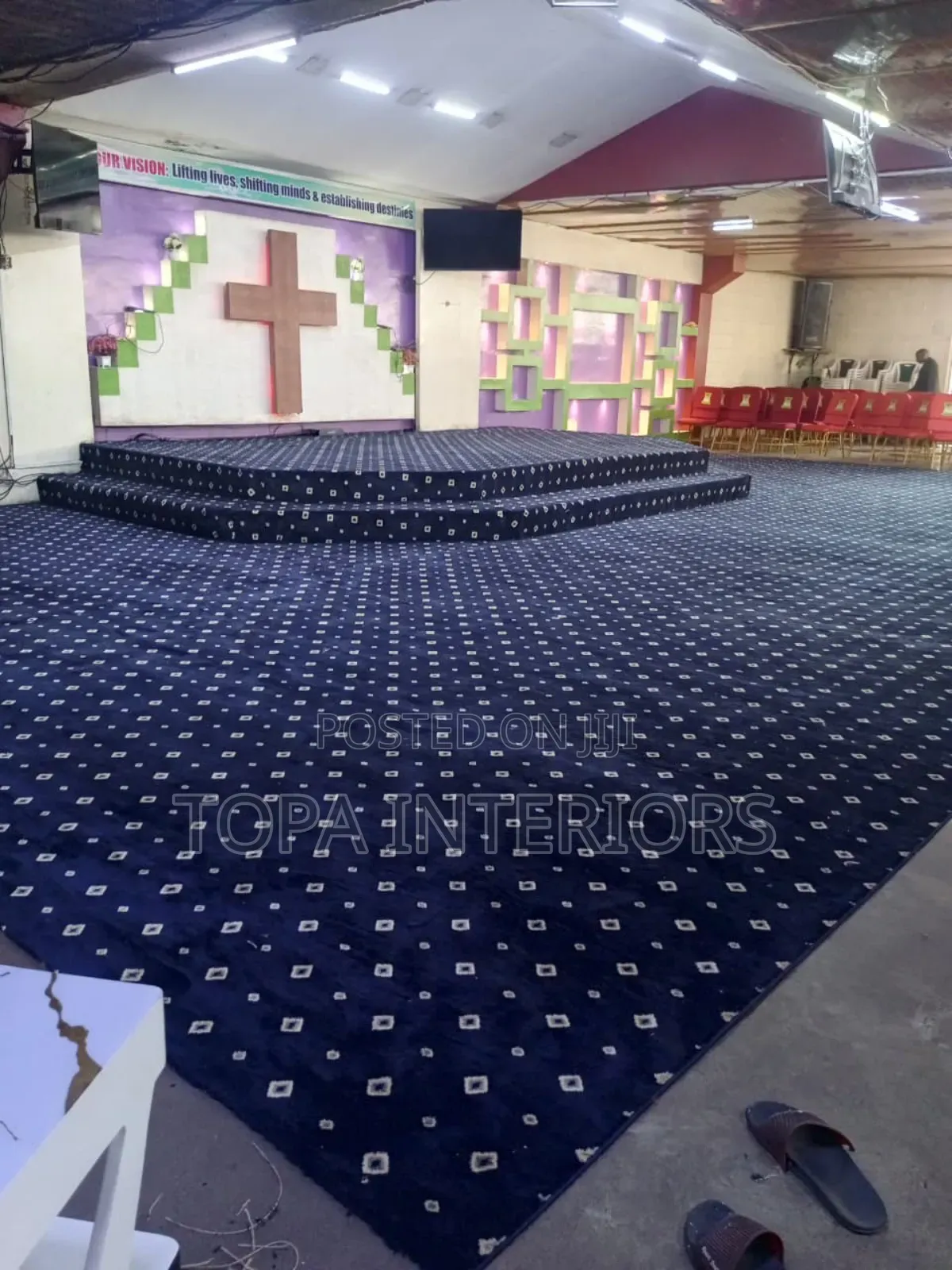 Dotted Navy Blue 4m Wide Executive Church Floor Carpet