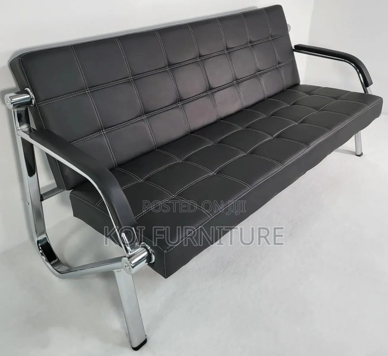 Office Sofa : 5-Seater Black Leather Office Lounge Sofa