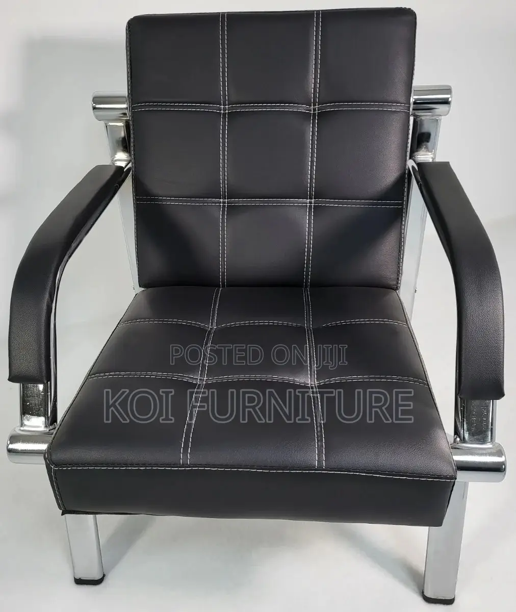 Office Sofa : 5-Seater Black Leather Office Lounge Sofa