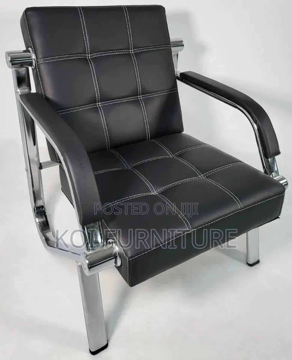 Office Sofa : 5-Seater Black Leather Office Lounge Sofa