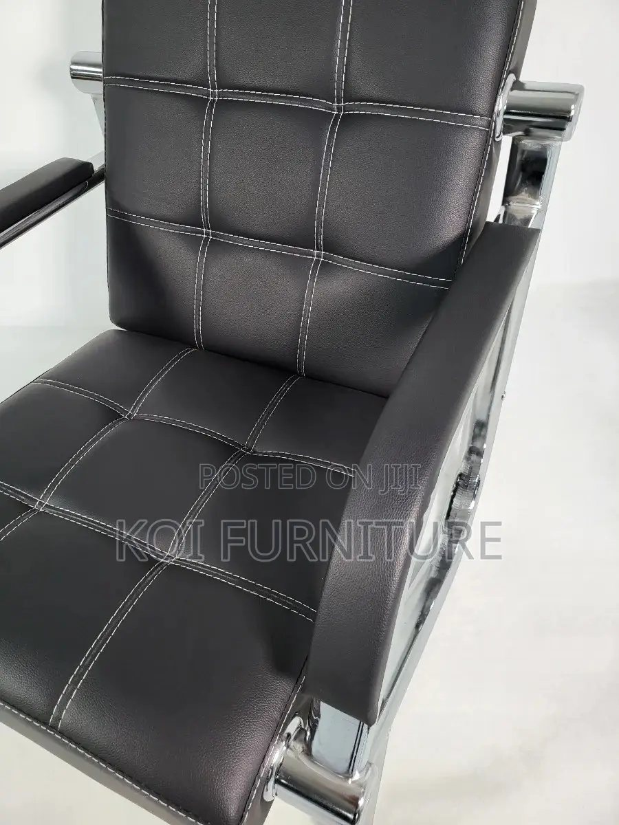 Office Sofa : 5-Seater Black Leather Office Lounge Sofa