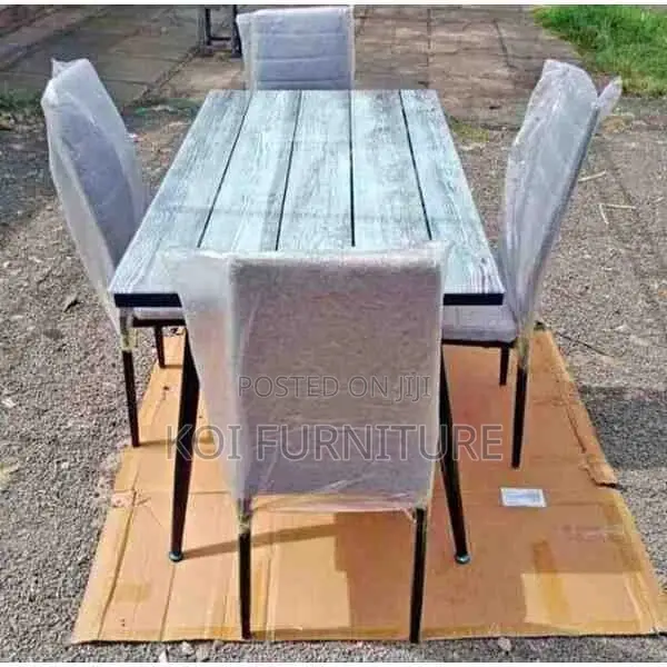 Dining Set : 4-Seater Dining Table With Gray Upholstered Chairs