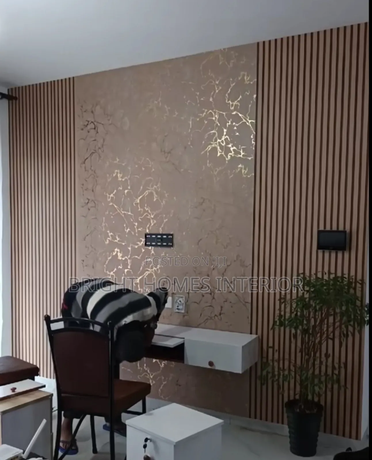 Flutted Dark Brown Wallpaper and Marble Brown Wallpaper