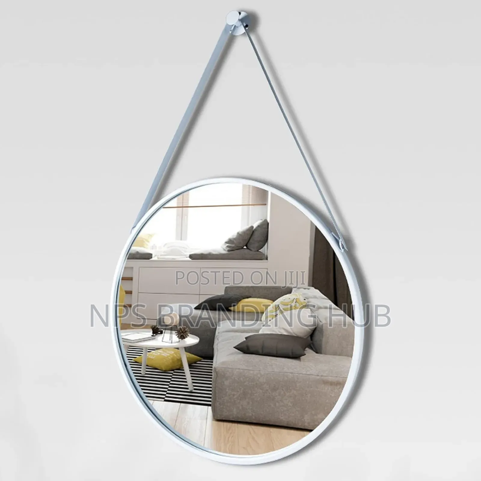 Round Hanging Mirror With Strap Decorative Wall Mirror 60cm Hp