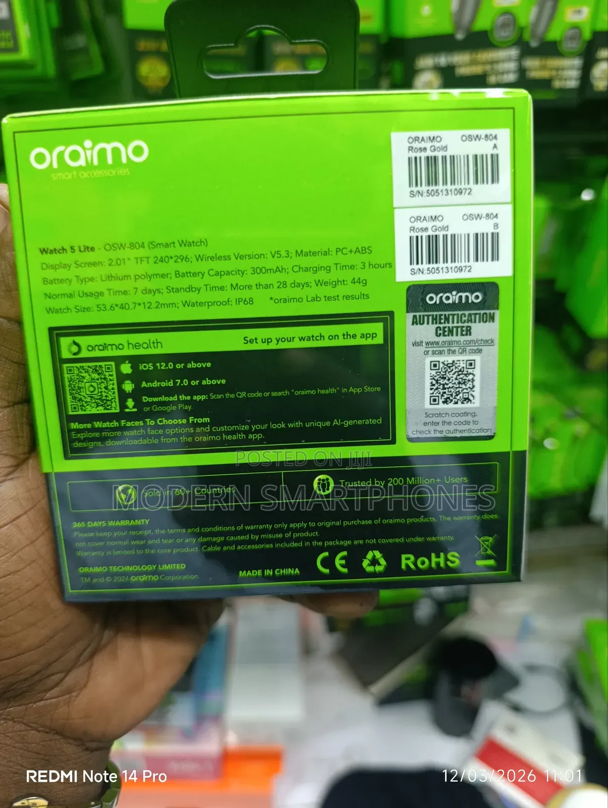 Oraimo Watch 5 Lite Pink 2.01" Hd Ip68 Smart Watch