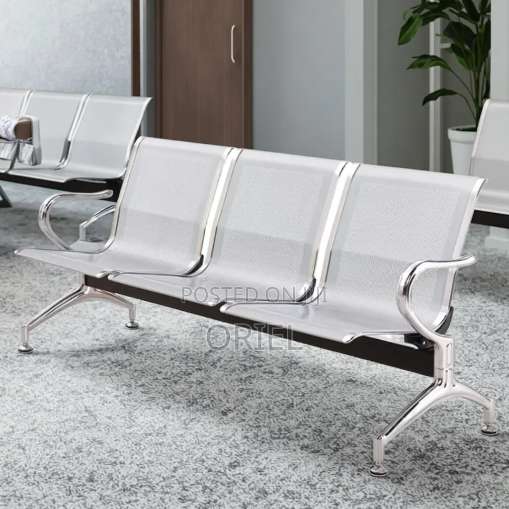 Office Bench : 3-Seater Stainless Steel Office Waiting Bench