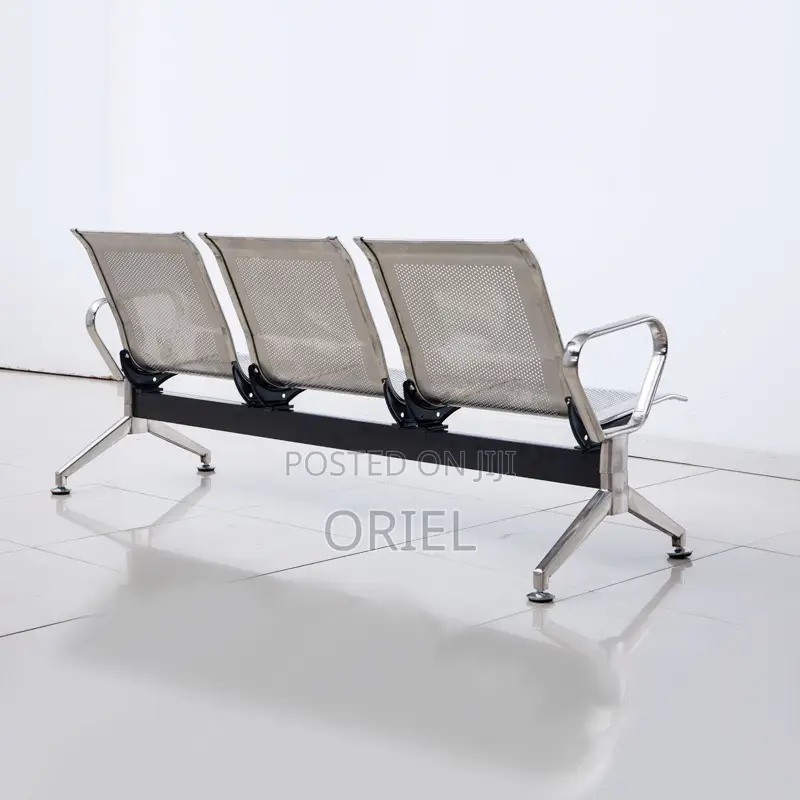 Office Bench : 3-Seater Stainless Steel Office Waiting Bench