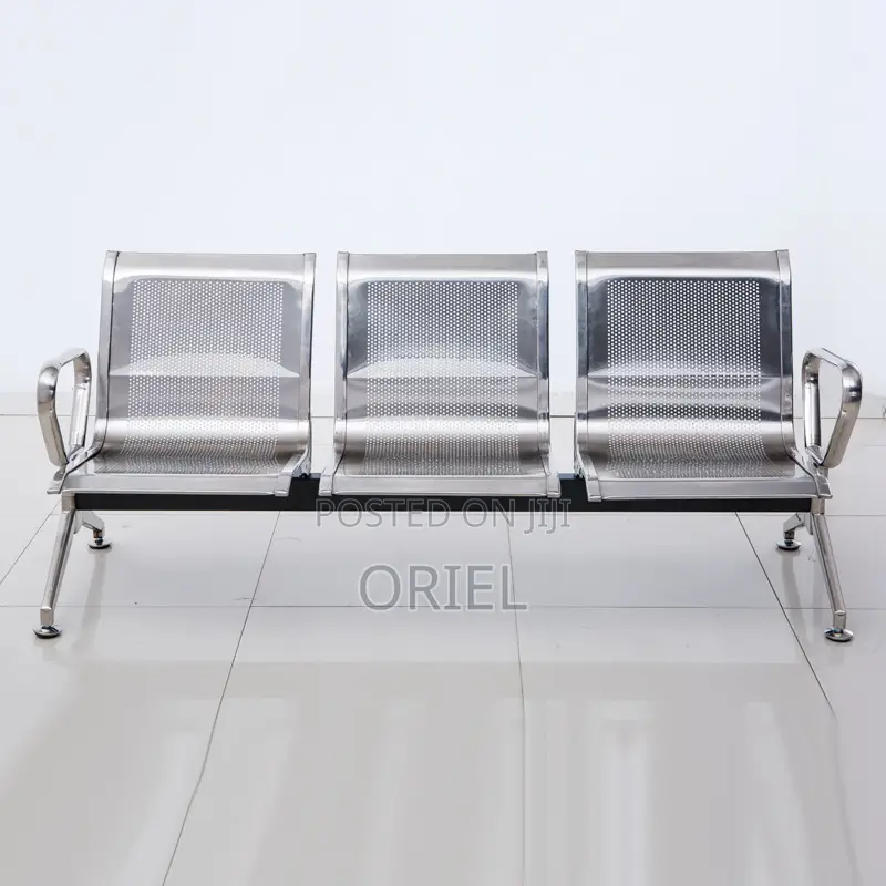 Office Bench : 3-Seater Stainless Steel Office Waiting Bench