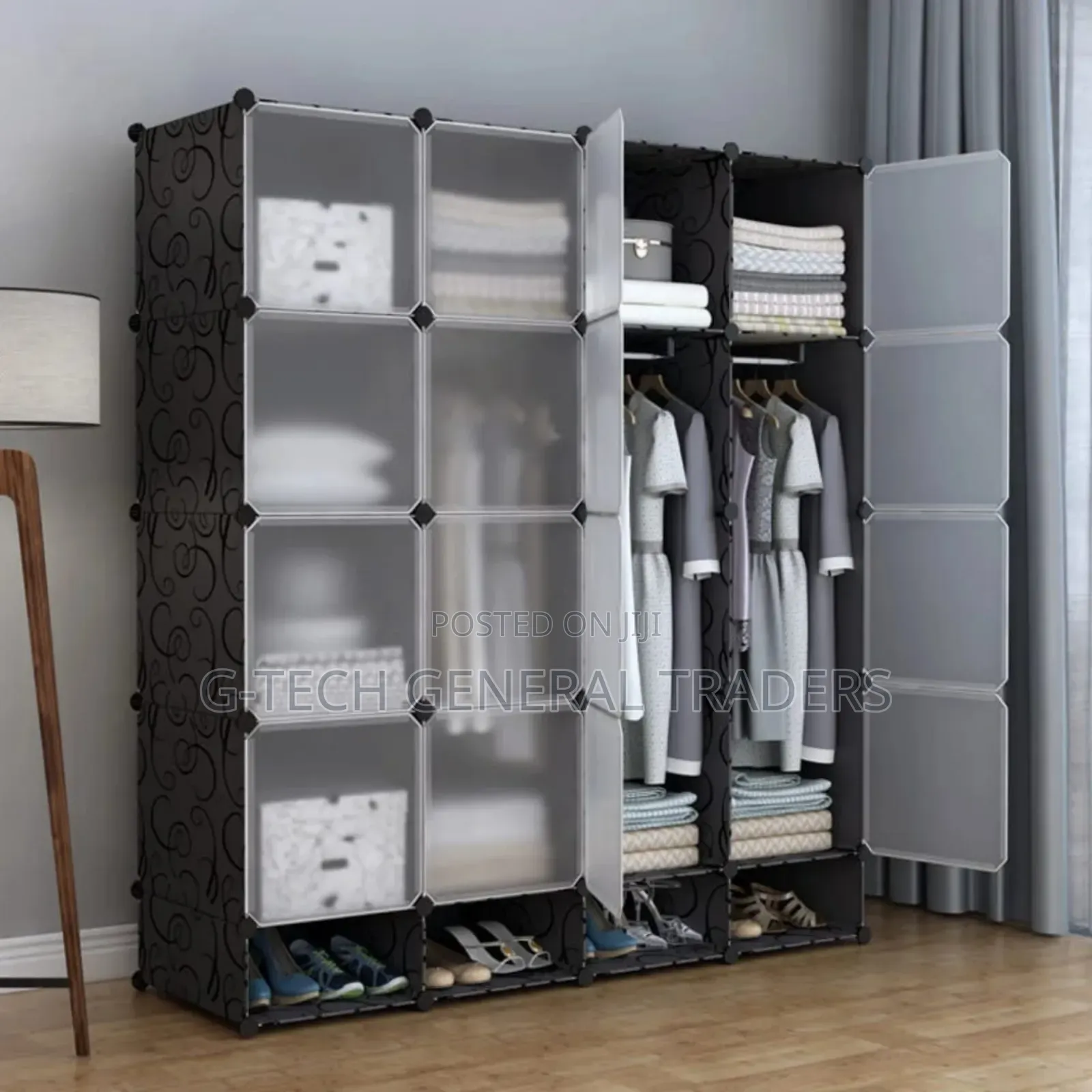 Portable 4- Column Plastic Wardrobes Available in Different Colours