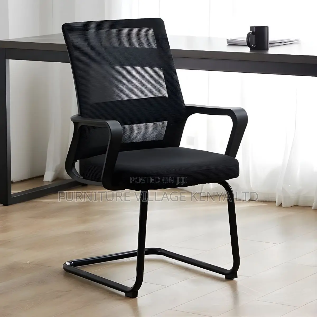 Office Chair; Black Chrome Boardroom Office Chair