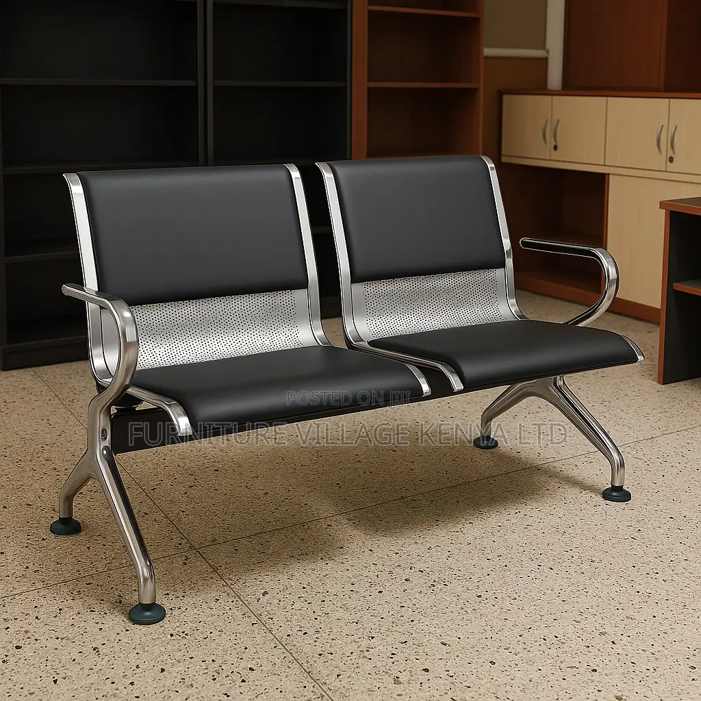 Office Bench ; 2-seater Black Reception Office Bench