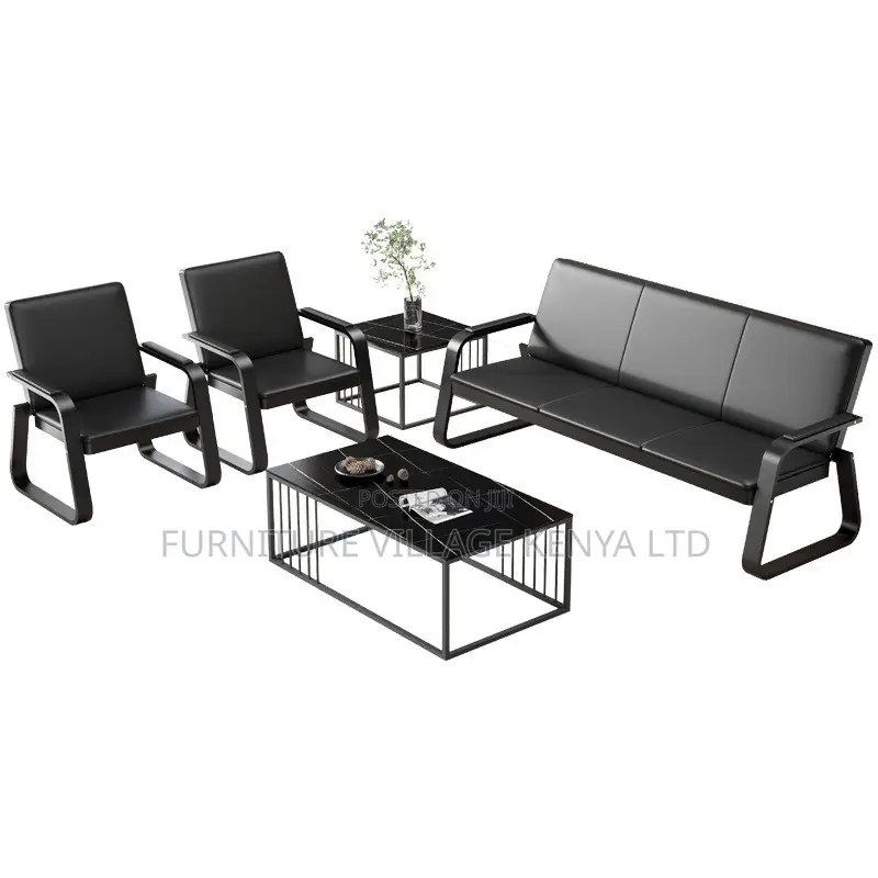 Office Sofa; 5-seater Black Reception Office Sofa